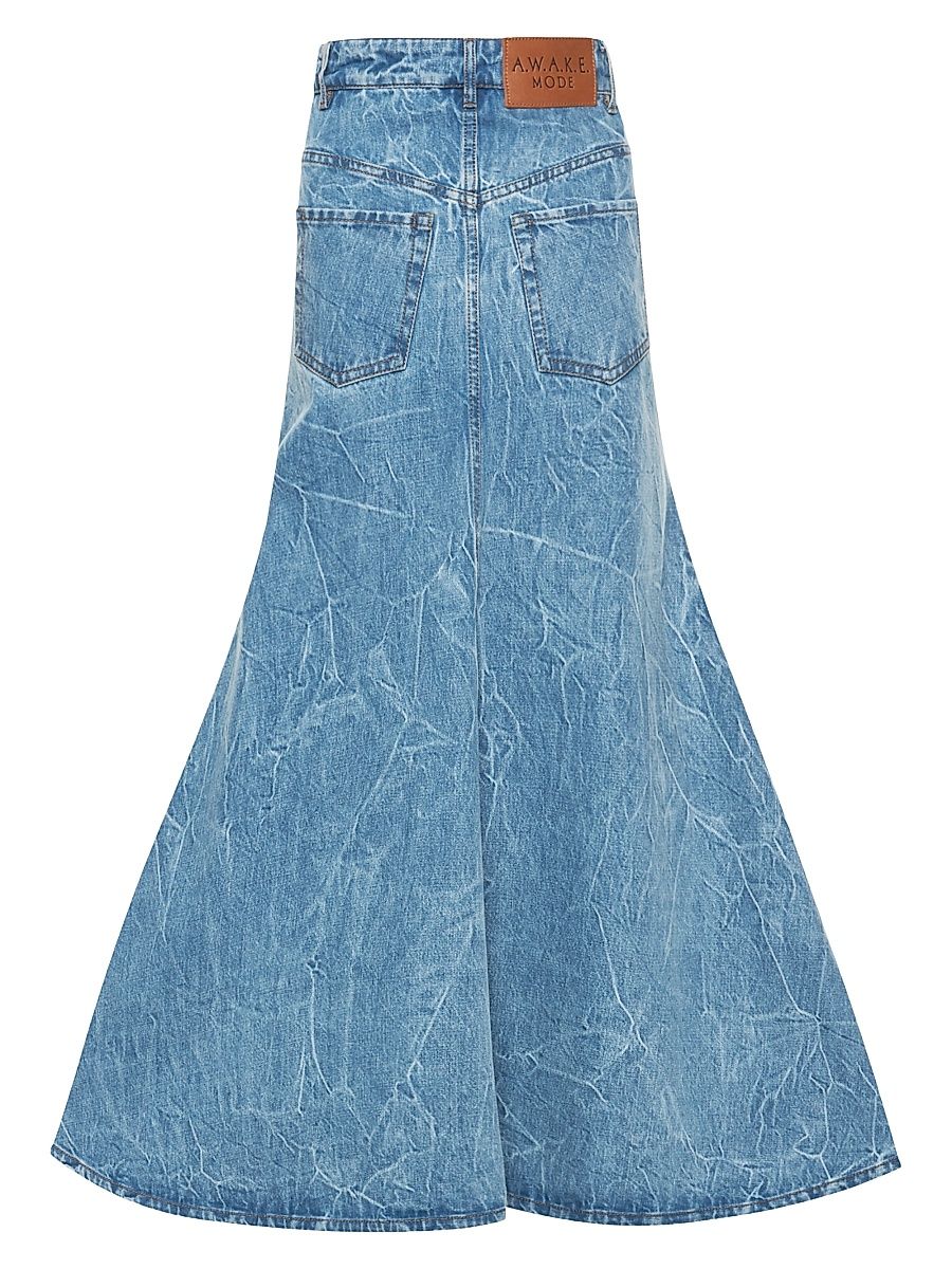 Women's Acid Wash Denim Flared Maxi Skirt - Indigo Acid Wash - Size 12