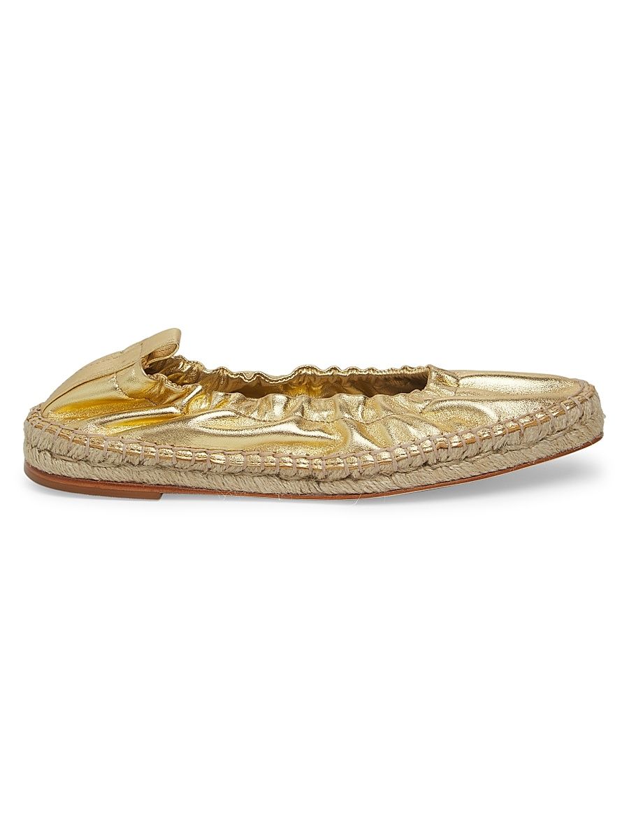 Women's Metallic Leather Espadrilles - Light Gold - Size 6.5