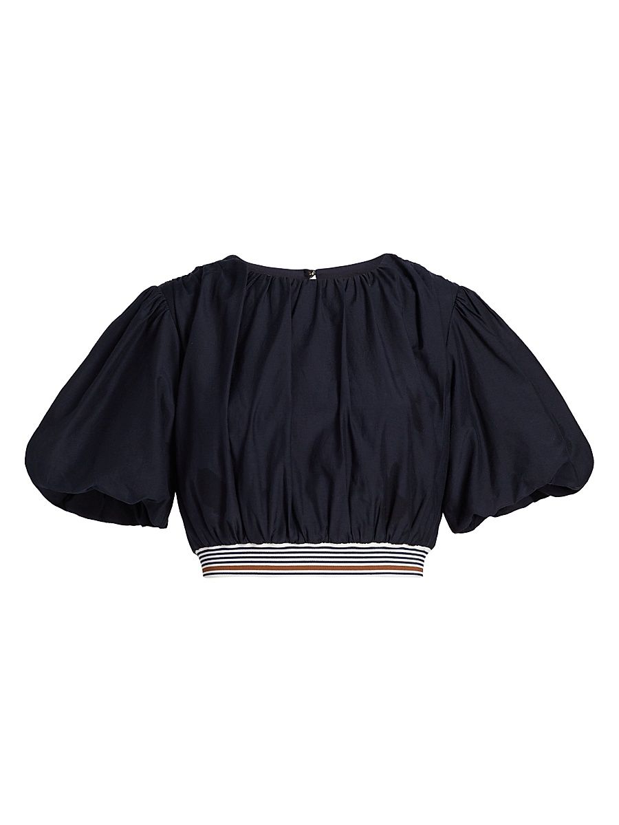 Women's Gabriela Cotton-Silk Crop Top - Navy - Size XL