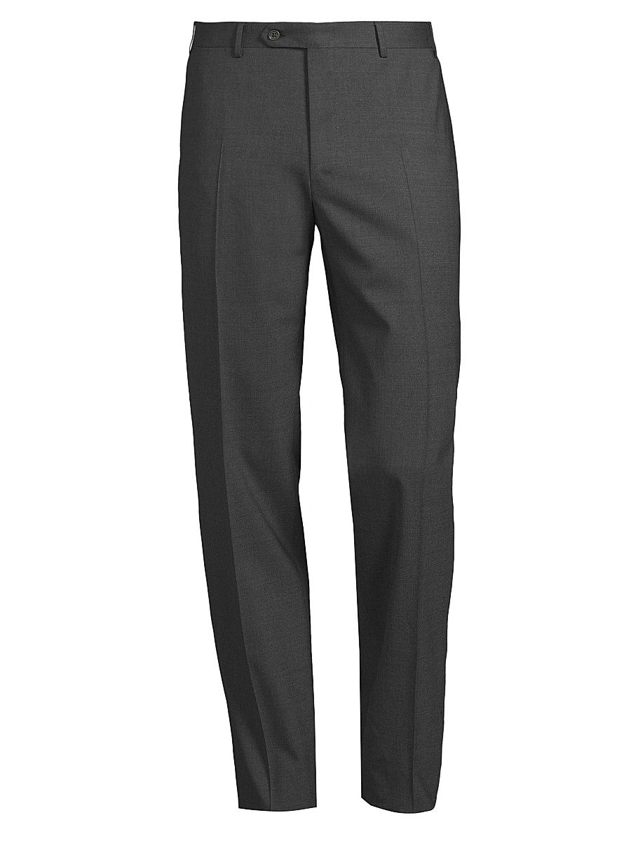 Men's Stretch Wool-Blend Trousers - Dark Grey - Size 38