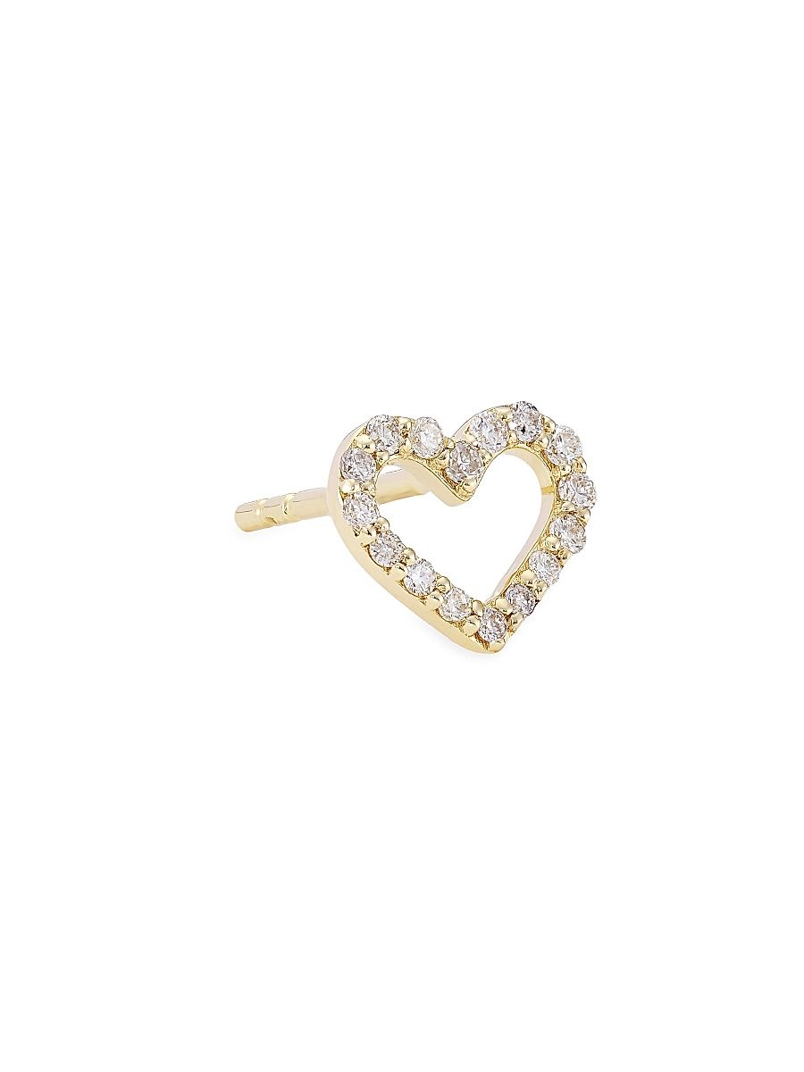 Women's 14K Yellow Gold & Diamond Small Open Heart Single Earring - Gold