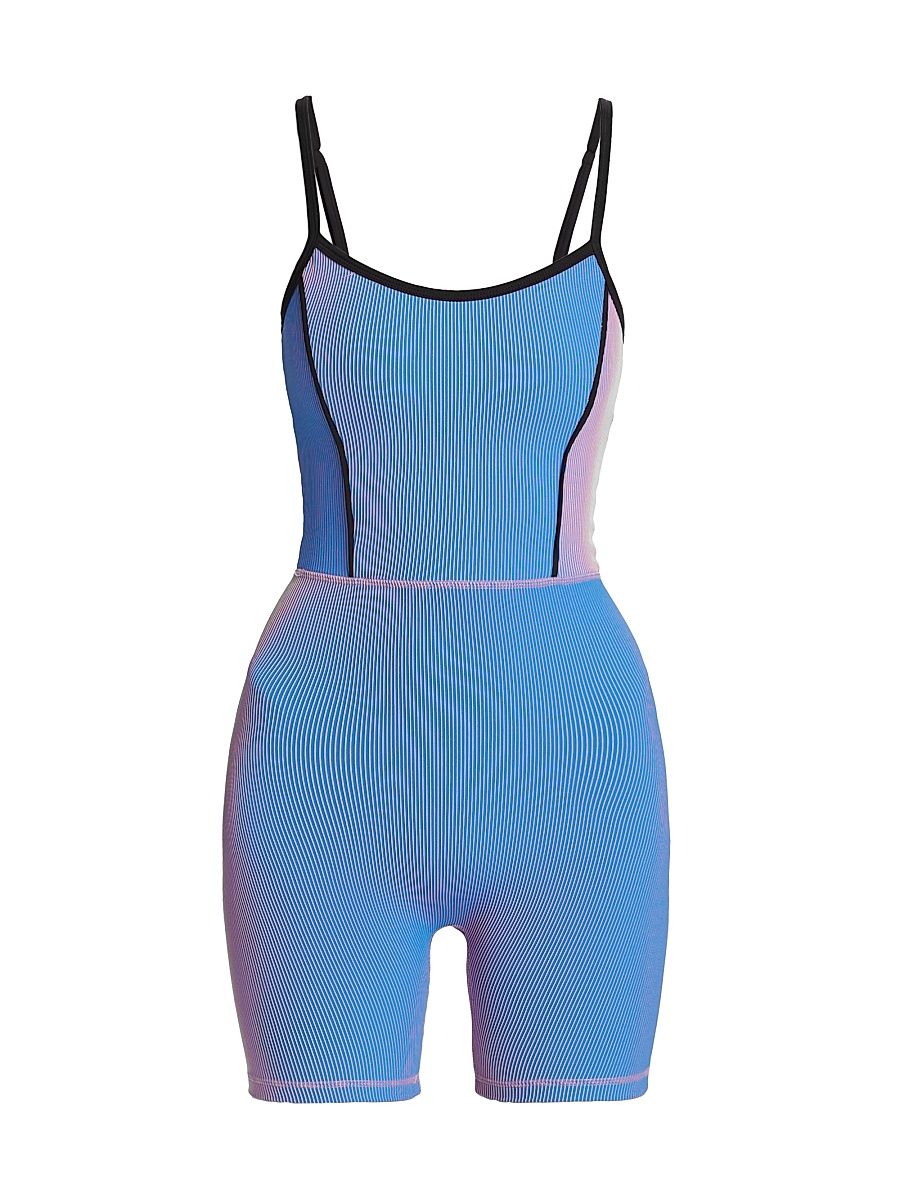 Women's Holographic Scoopneck Romper - Sky Blue - Size Medium