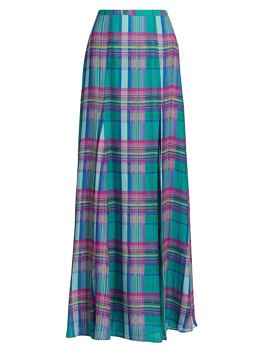 Women's Patrica Plaid Slit Maxi Skirt - Multi Colorful Plaid - Size 10