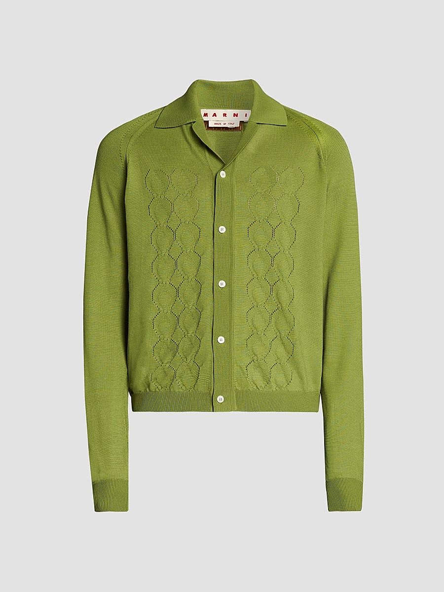 Men's Relaxed-Fit Pointelle-Knit Cardigan - Kiwi - Size 44