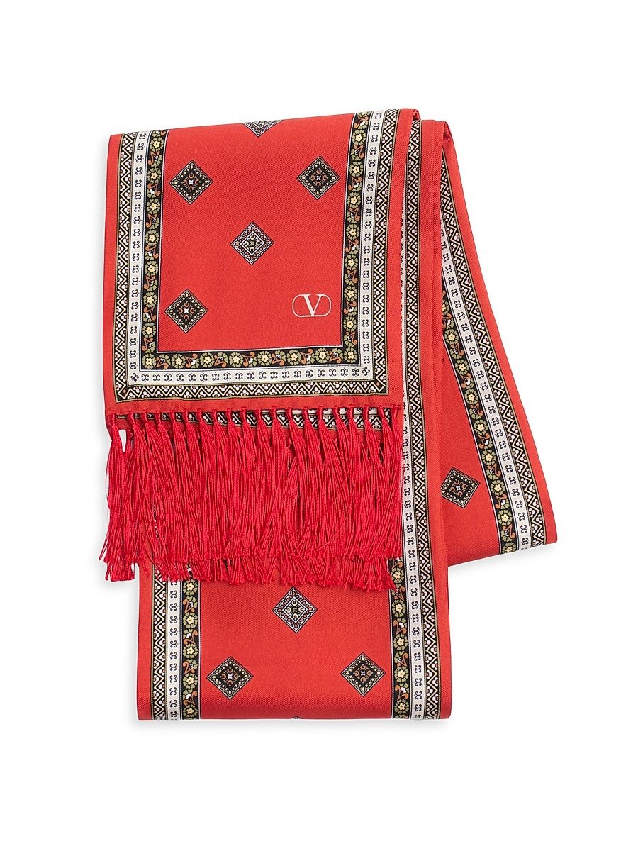 Men's Chamber Silk Bandeau Scarf with Fringe - Multicolored