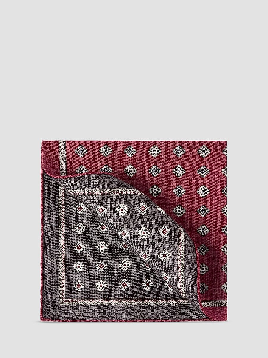 Men's Silk Pocket Square with Medallion Design - Burned