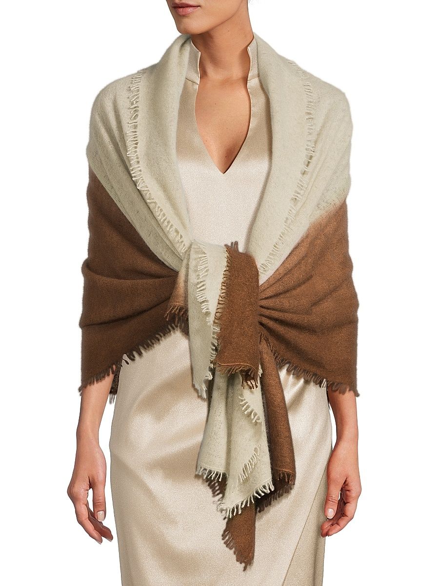 Women's Fuzzy Feutre Two-Tone Shawl - Camel Fog