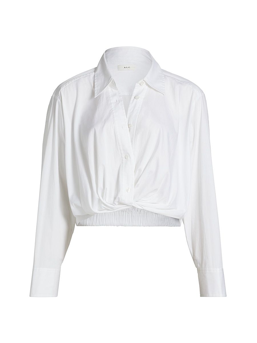 Women's Leo Cotton Long-Sleeve Top - White - Size 14