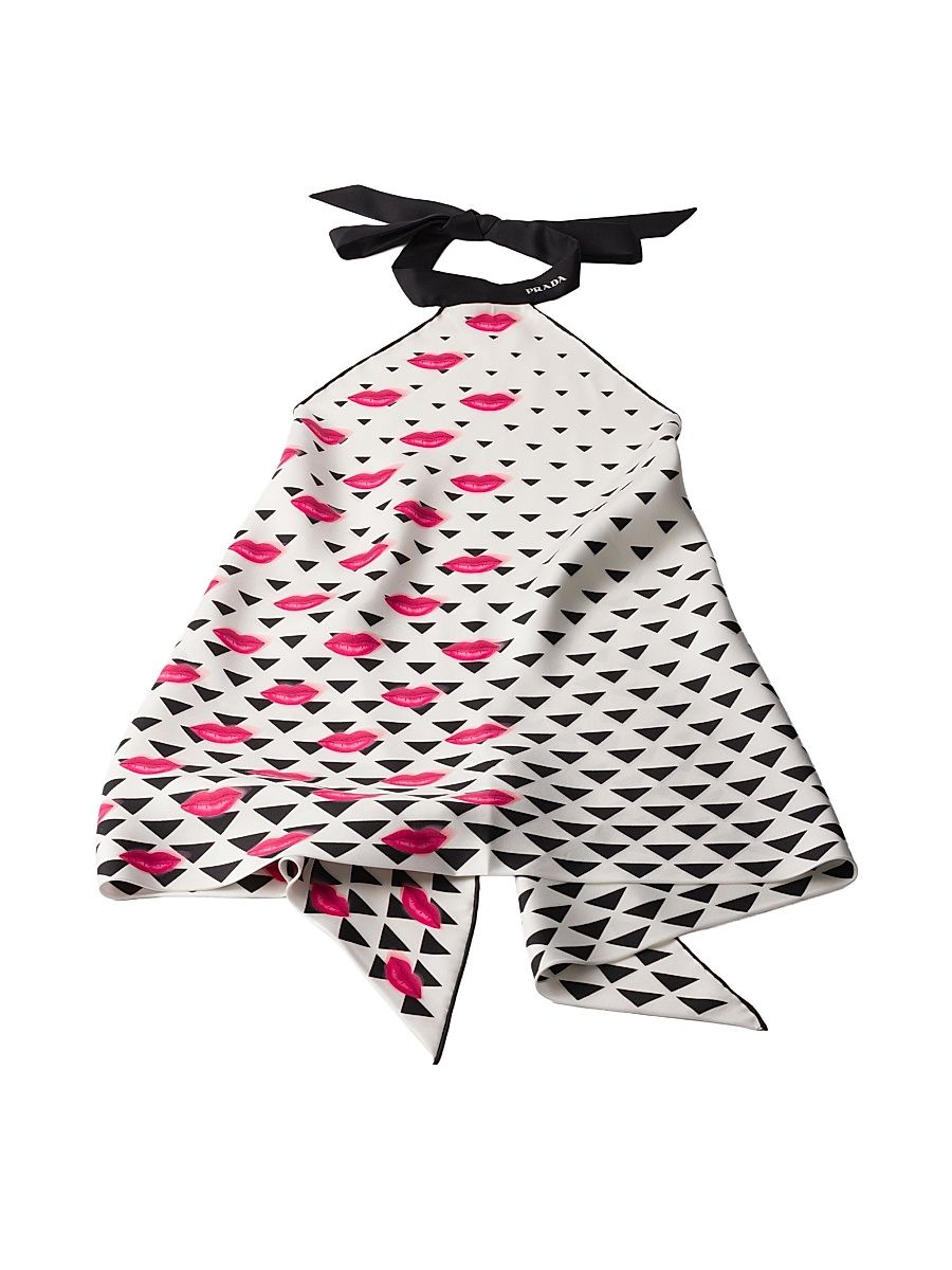 Women's Printed Silk Twill Top - Black