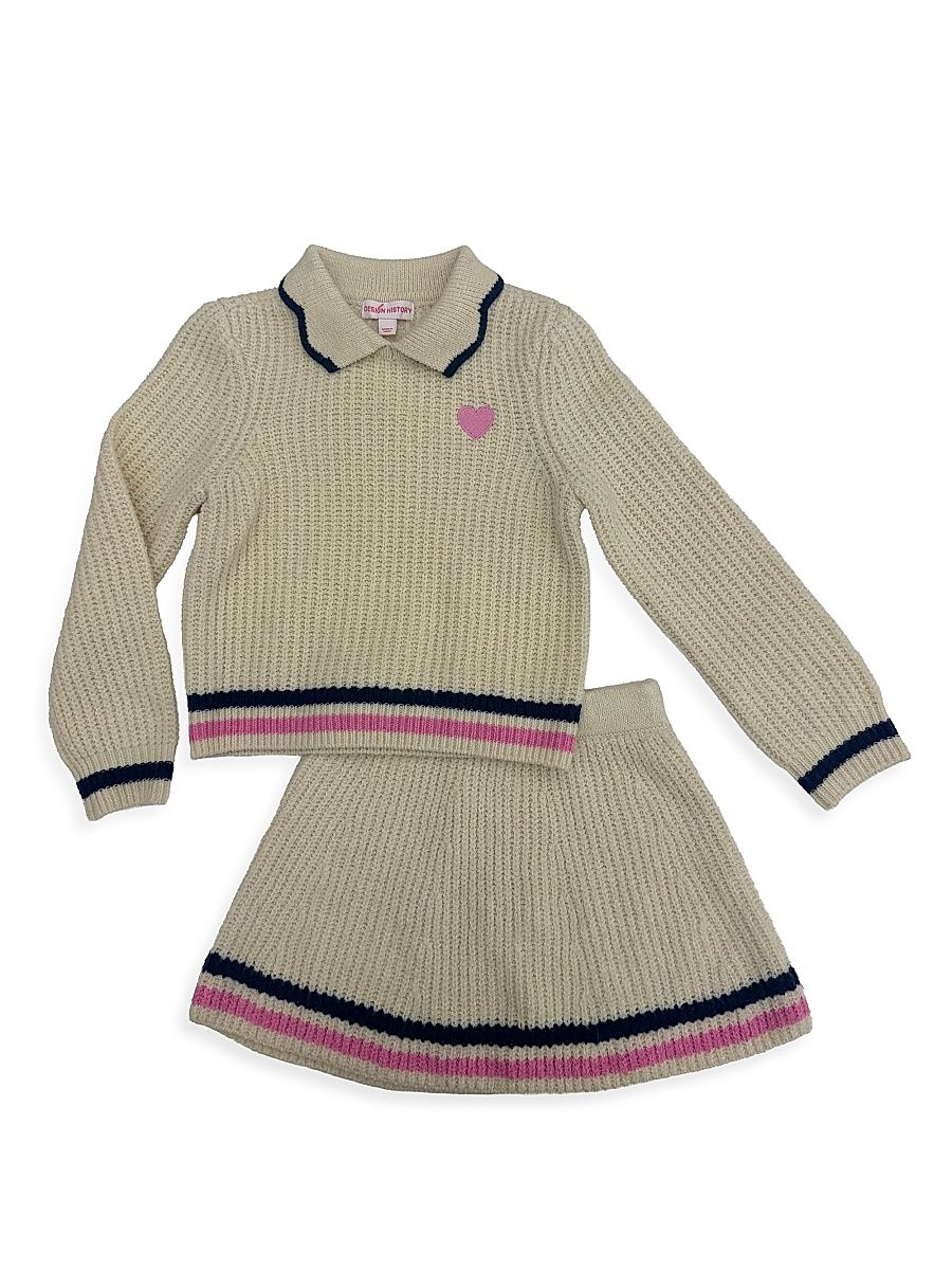 Little Girl's Knit Polo Sweater & Skirt Set - Tan Suede Combo - Size 3
