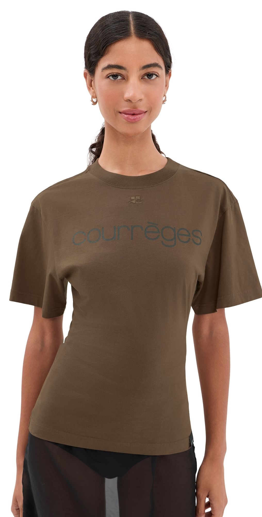 Courrèges Logo Print Waisted T-Shirt SMOKY BROWN/BLACK L