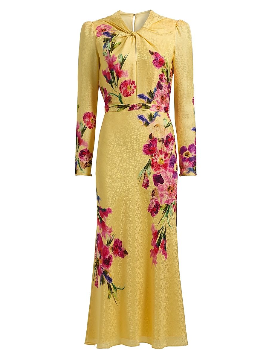 Women's Claudia Floral Satin Silk Midi-Dress - Kanjiro Adorning Placement - Size 12
