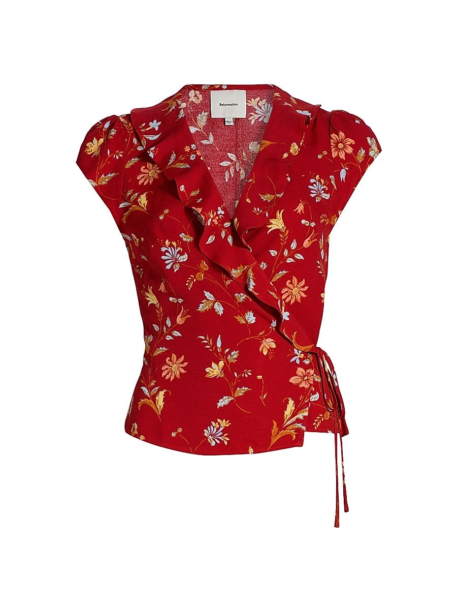 Women's Clemence Floral Crepe Wrap Top - Borsa - Size 10