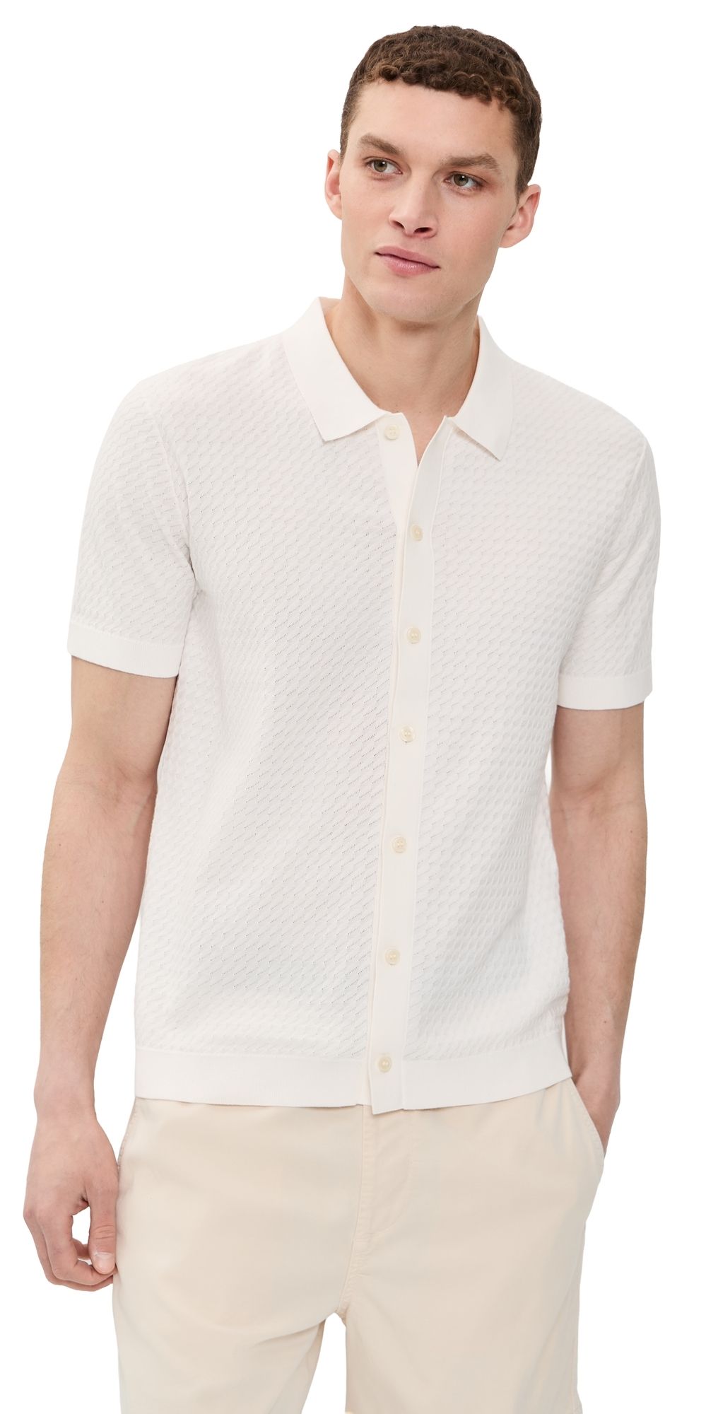 Theory Carin Short Sleeve Shirt In Tactile Cotton Winter Ivory M