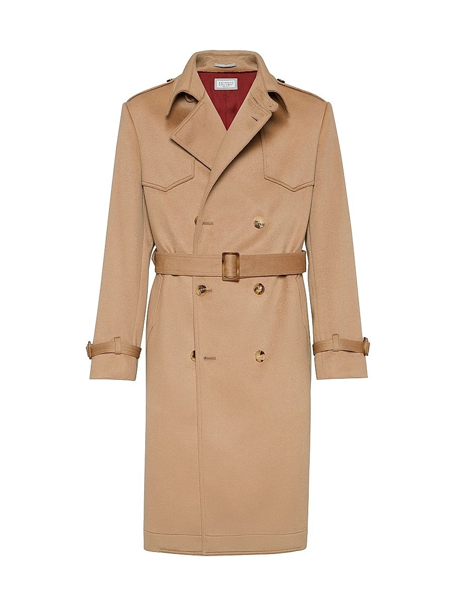 Men's Cashmere Beaver Cloth Trench Coat - Brown - Size 40