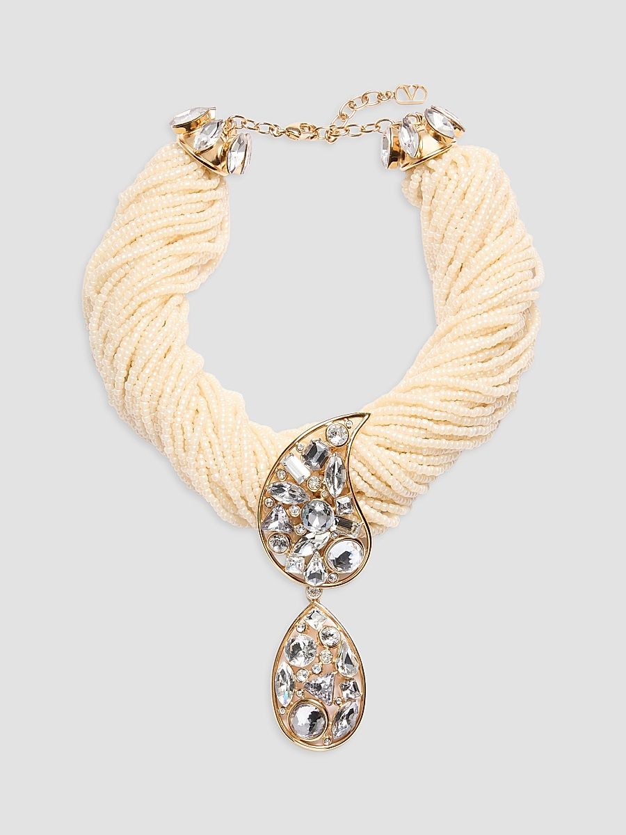 Valentino Women's Hypergoutte Torchon Necklace in Metal, Beads and Crystals - Gold Multicolor
