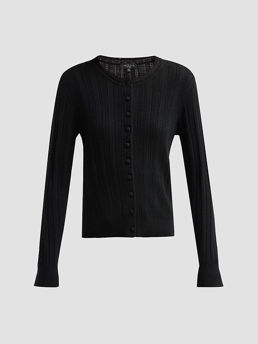 rag & bone Women's Rhodes Wool Crewneck Cardigan - Black - Size Medium
