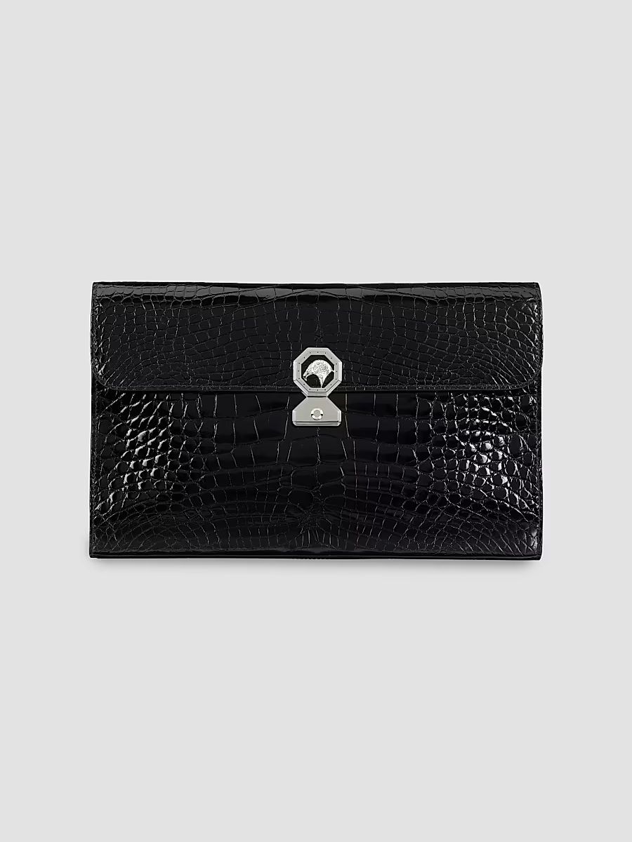 Men's Crocodile Envelope Portfolio Bag - Black