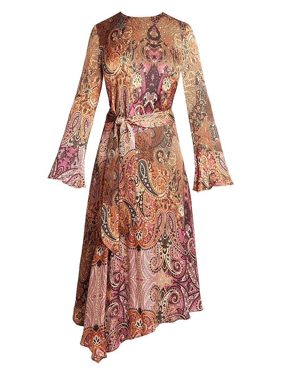 Women's Printed Asymmetric Midi-Dress - Chestnut Multi - Size 10