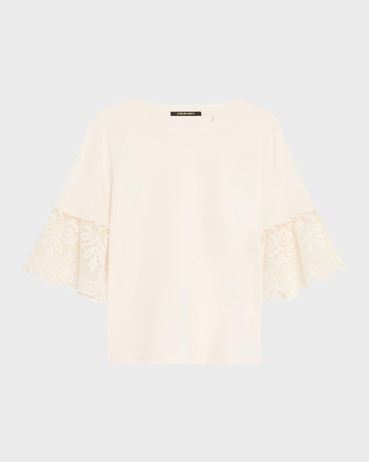 Amanda Floral Lace-Cuff Cotton T-Shirt