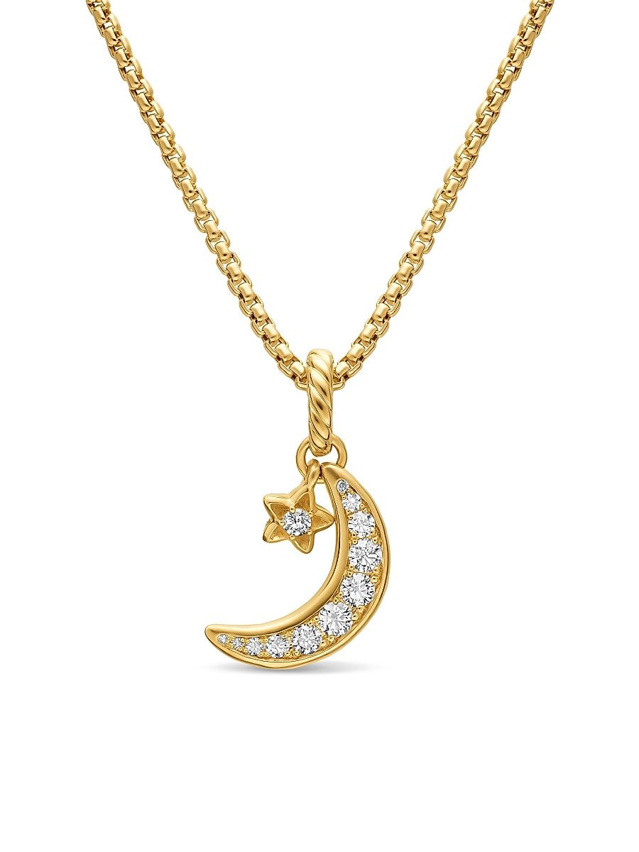 Women's Crescent Amulet in 18K Yellow Gold with Diamonds, 16.5MM - Diamond