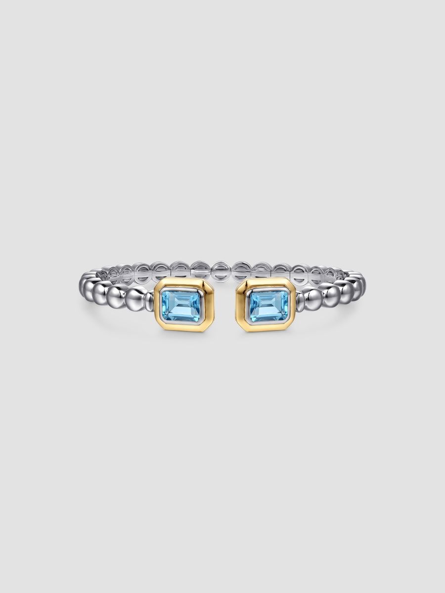 Gabriel & Co Women's Bujukan 14K Yellow Gold, Sterling Silver & Octagon Blue Topaz Bangle Bracelet - Two Tone