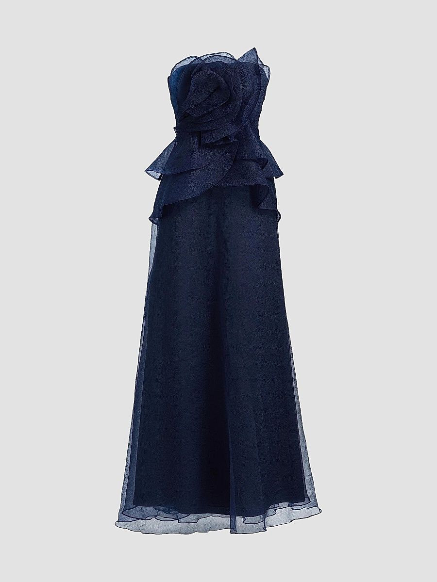 Theia Women's Gilda Strapless Draped Rose Gown - Nautical Navy - Size 14