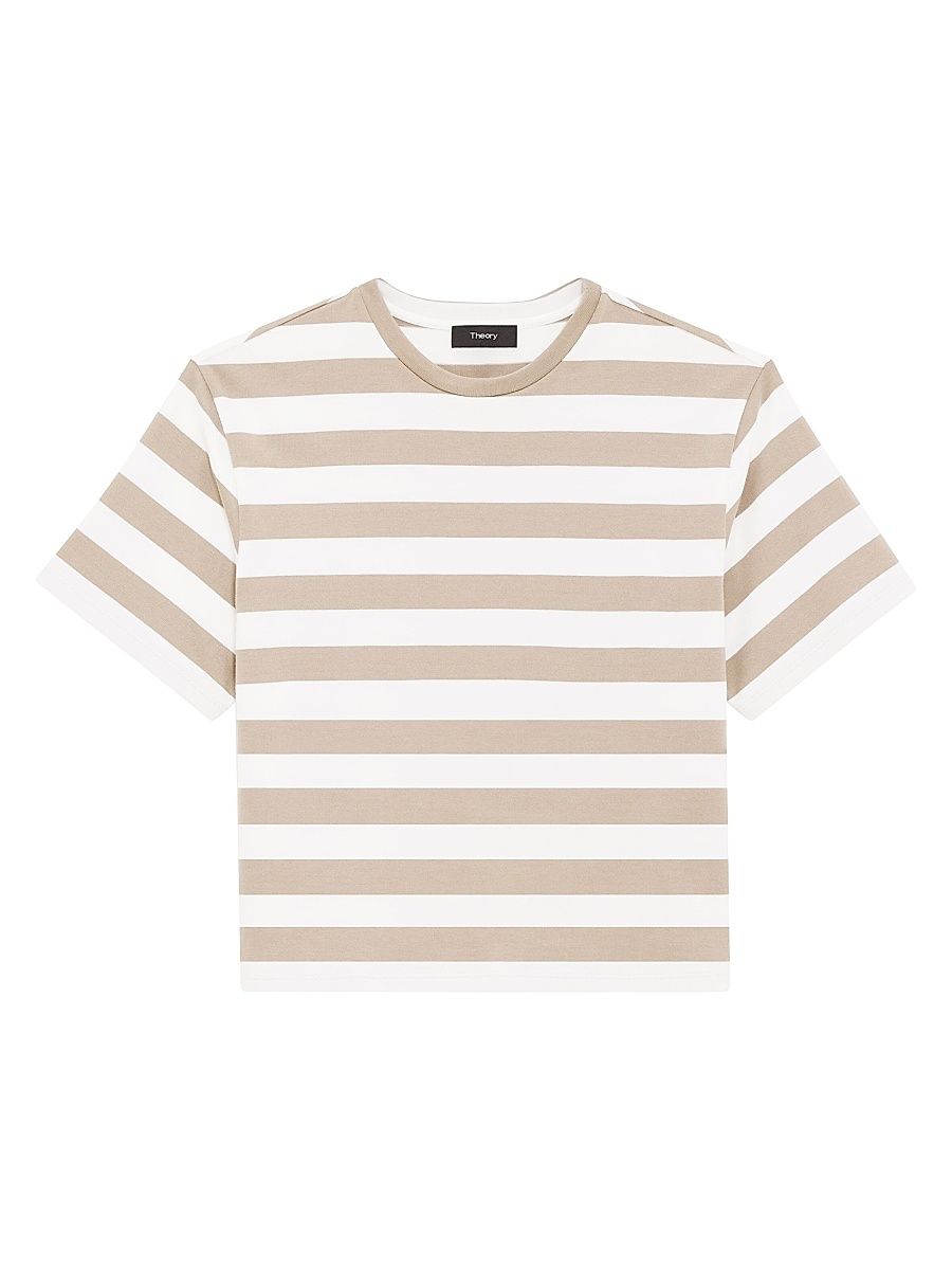 Women's Striped Boxy Cotton T-Shirt - Taupe Multi - Size XS