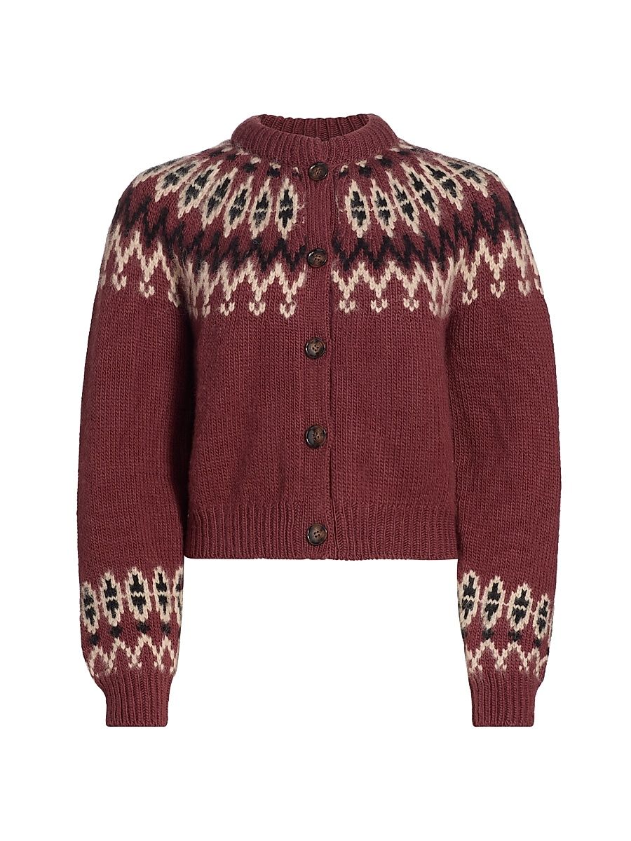 Women's Clarke Wool Cardigan - Burgundy Olympia Fair Isle - Size XS