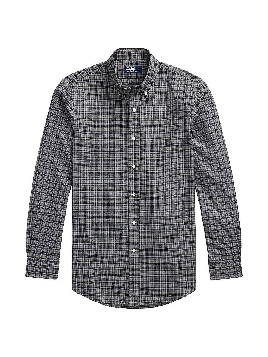 Men's Plaid Cotton Shirt - Grey Navy Heather Multi - Size XS