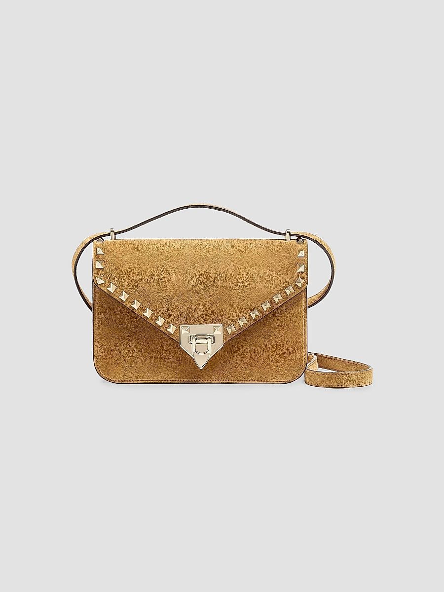Valentino Women's Rockstud Small Suede Crossbody Bag - Havana Beige
