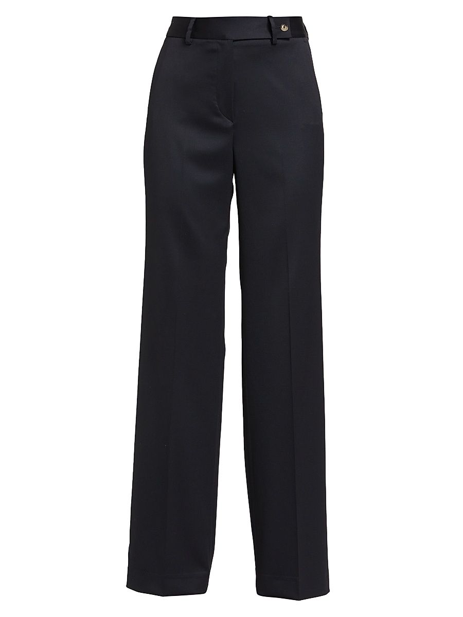 Women's Wide-Leg Wool-Blend Trousers - Dark Navy - Size 2