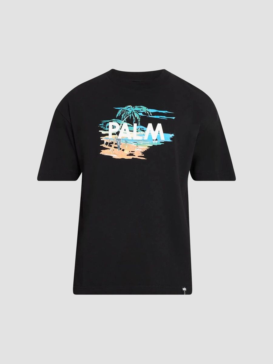 Palm Angels Men's Palm Island Cotton Crewneck T-Shirt - Black Multicolor - Size Large
