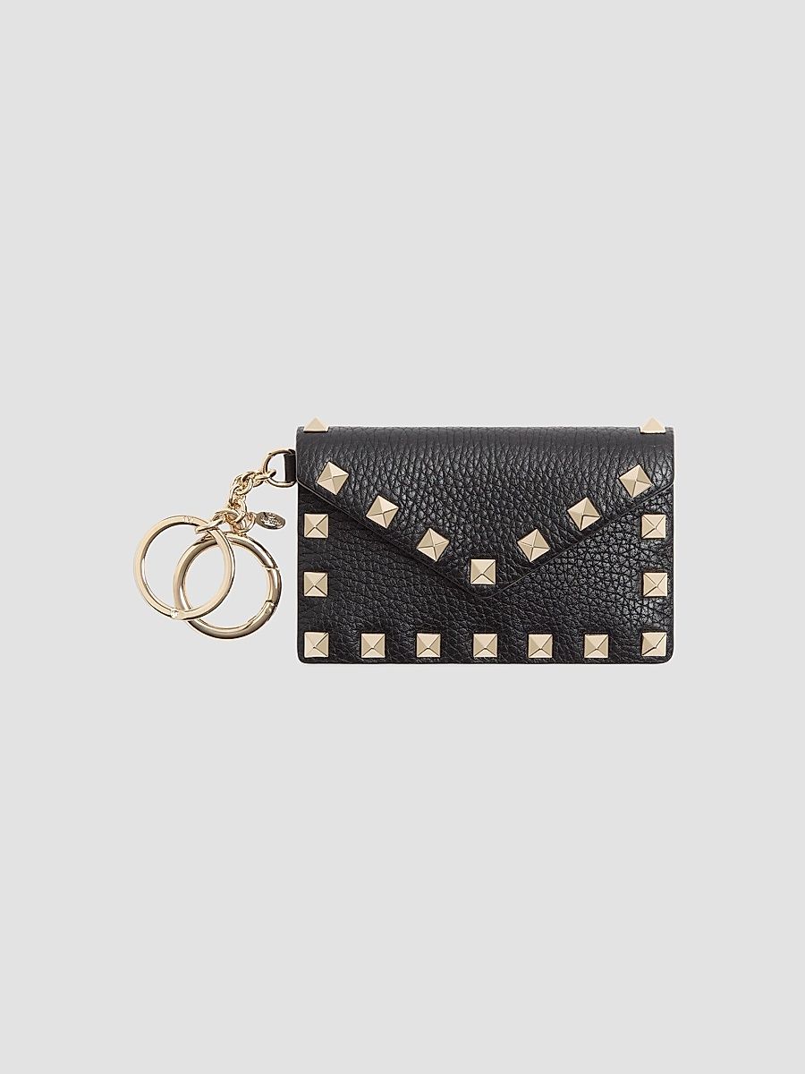 Women's Rockstud Charm in Grainy Calfskin - Black