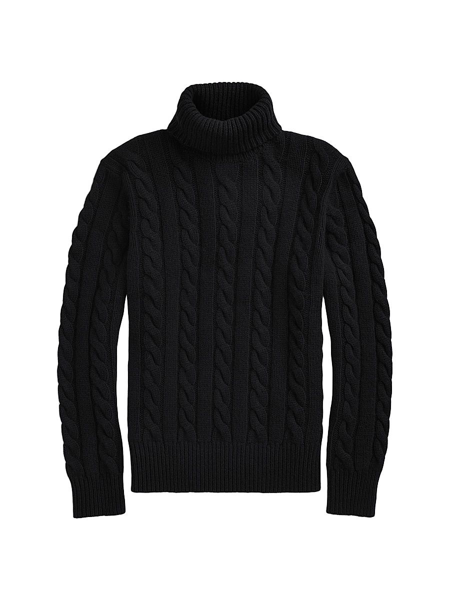 Men's Cable Knit Turtleneck Sweater - Polo Black - Size XL