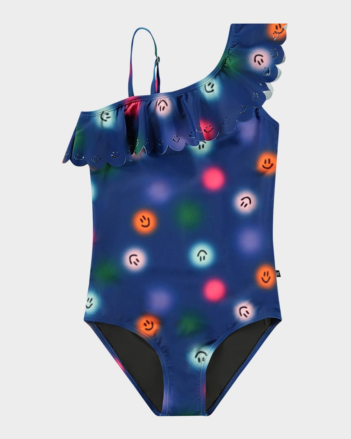 Girl & apos;s Net Ruffled One-Shoulder One-Piece Swimsuit