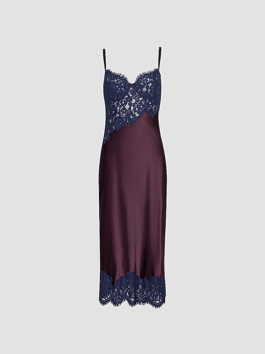 L'AGENCE Women's Araminta Lace Appliqué Midi Slipdress - Deep Sangria Midnight - Size 0
