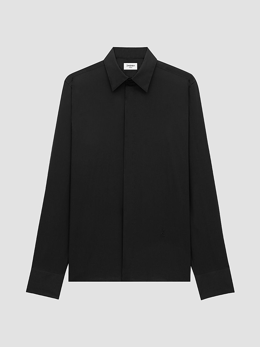 Saint Laurent Men's Cassandre Shirt in Cotton Voile - Noir - Size 15