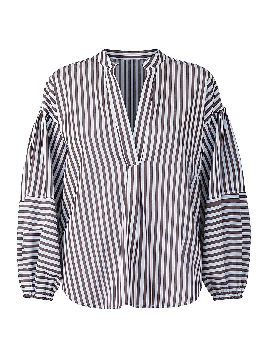 Women's Keaton Shirt with Lantern Sleeves - Brown White - Size 0