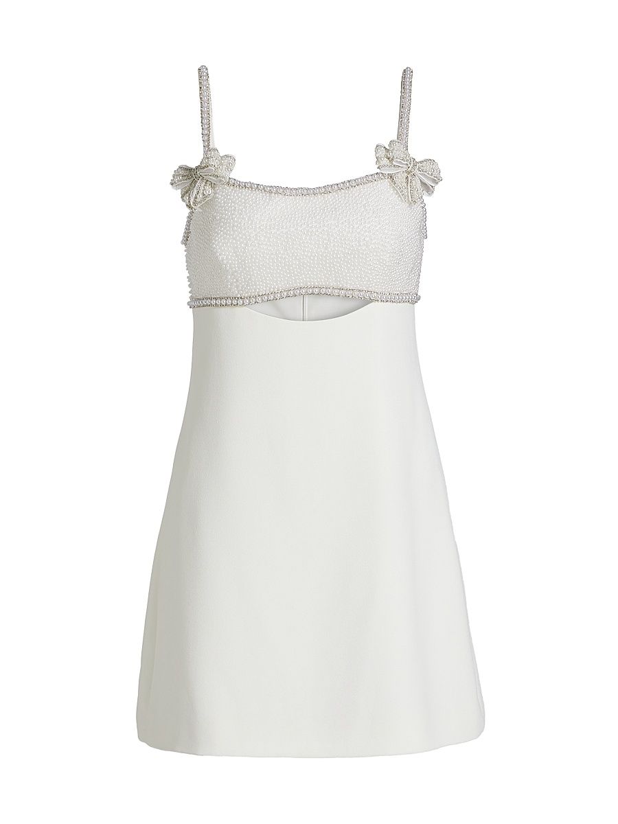 Women's Pearl Bow Cut-Out Crepe Minidress - White - Size 8