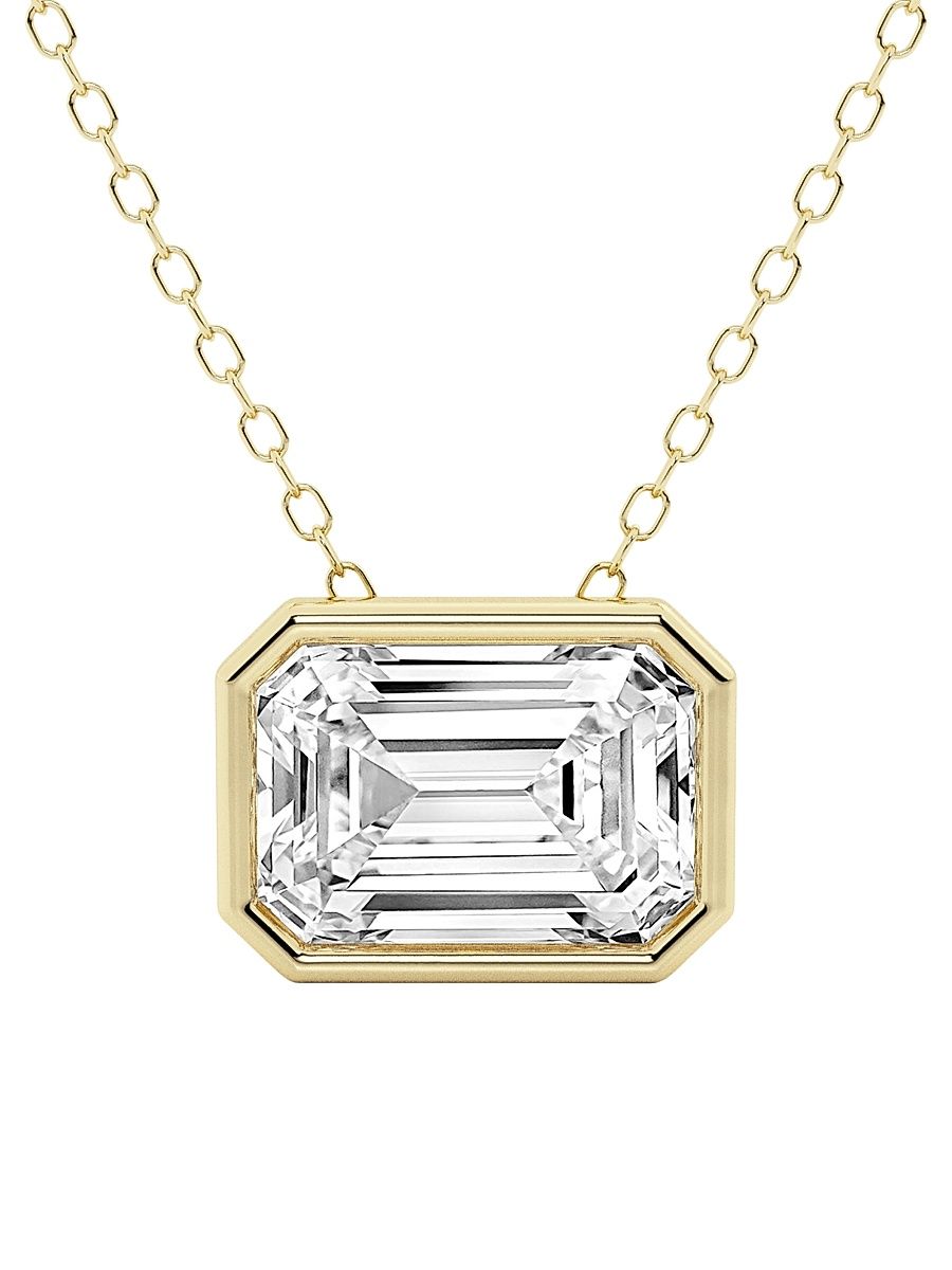 Women's 14K Gold & Emerald-Cut Lab-Grown Diamond Solitaire Pendant Necklace - Yellow Gold - Size 0.5