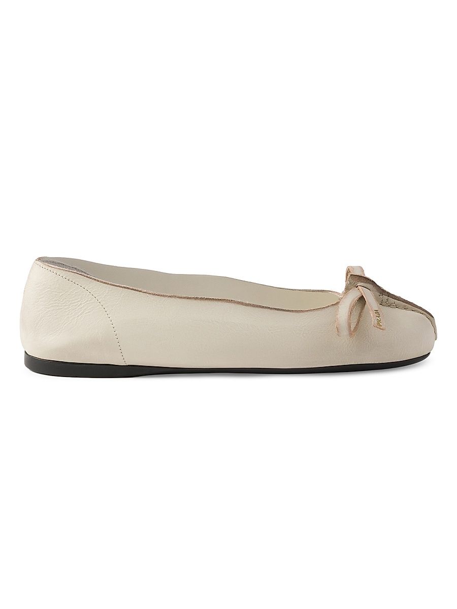 Women's Antiqued Leather Ballerinas - Beige Khaki - Size 7