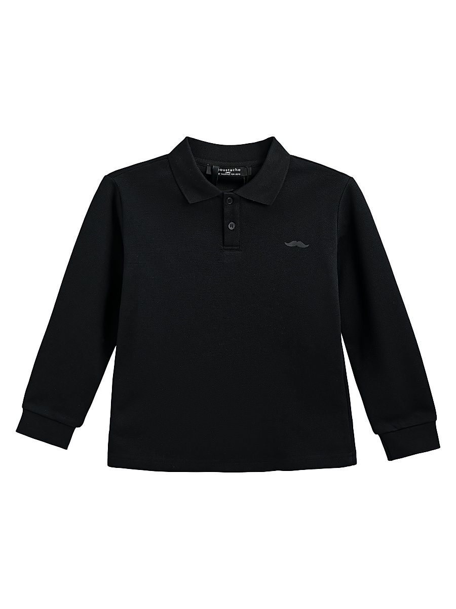 Little Boy's & Boy's Long Sleeve Polo Shirt - Black - Size 14