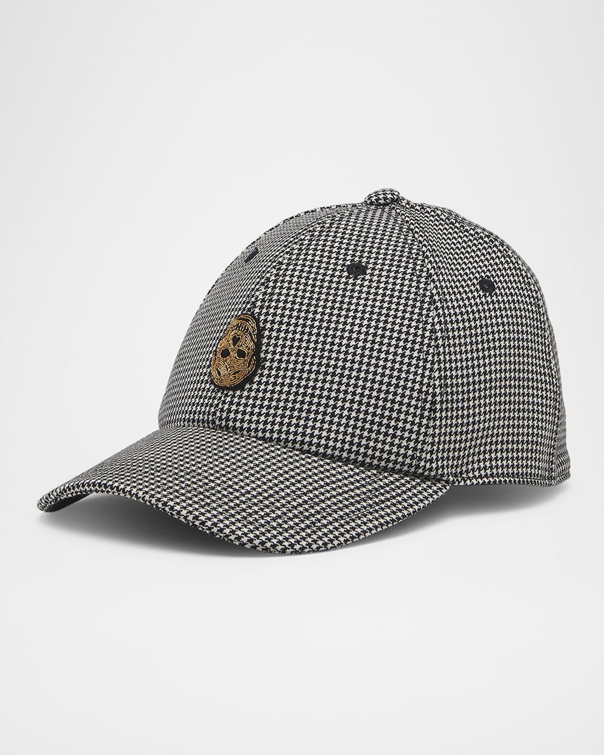 Men & apos;s Wool-Mohair Houndstooth Skull Baseball Cap
