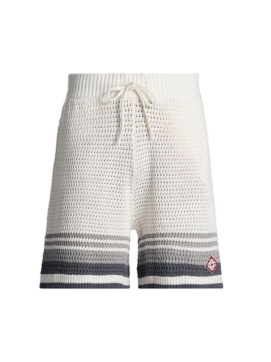 Men's Crochet Cotton Shorts - White Grey - Size XL