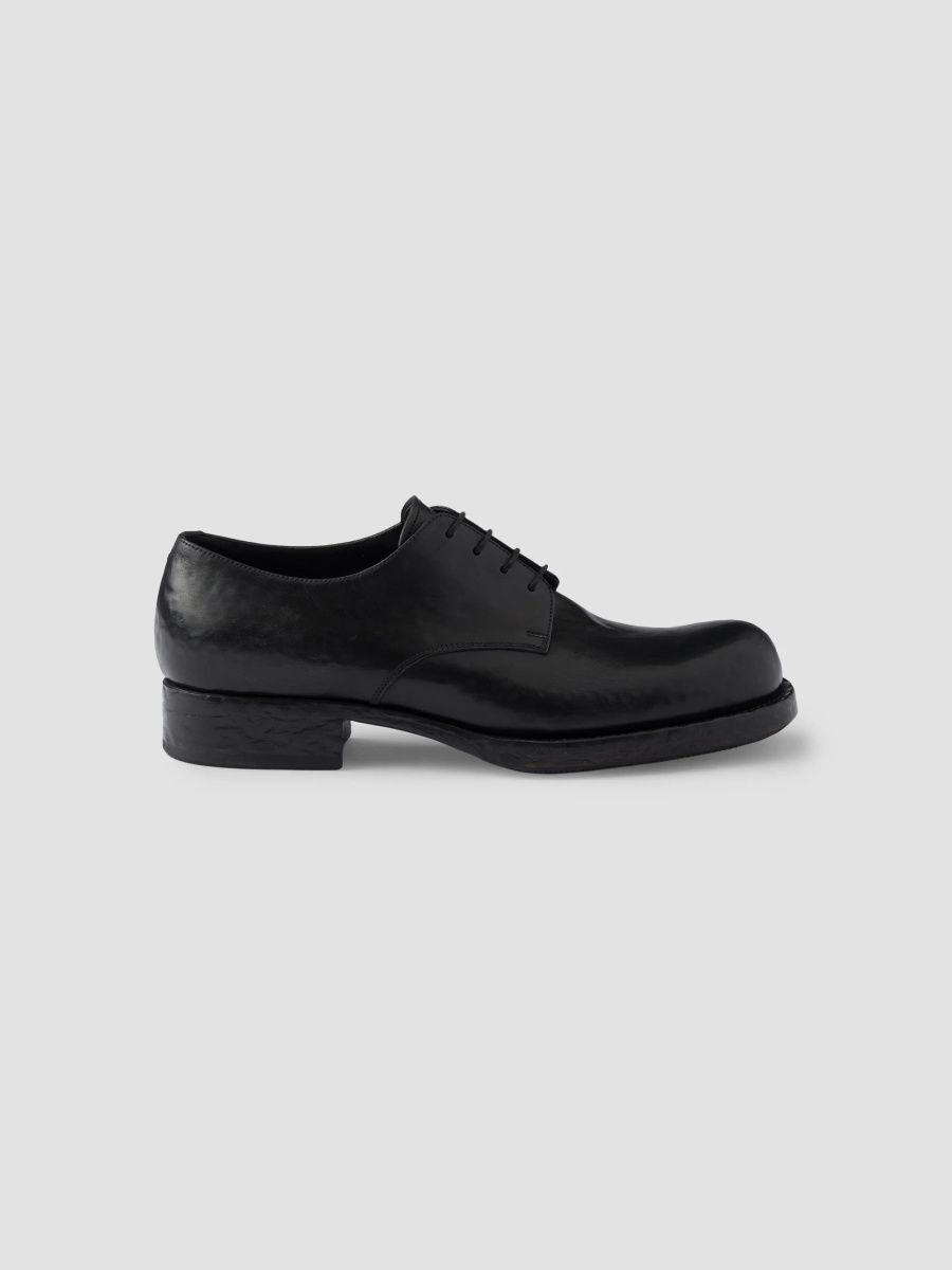 Prada Men's Antiqued Leather Lace-Up Shoes - Black - Size 10