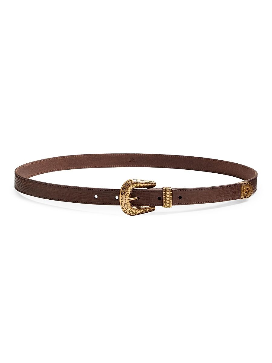 Men's VLogo Signature Calfskin Belt - Chocolate - Size 42
