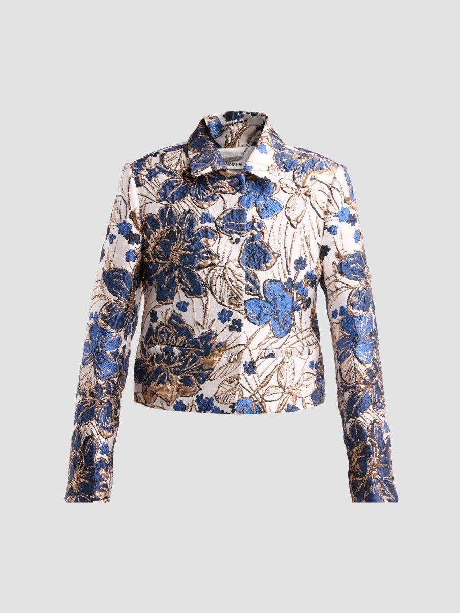 SIMKHAI Women's Lucia Floral Jacquard Crop Jacket - Sapphire Multi - Size 2