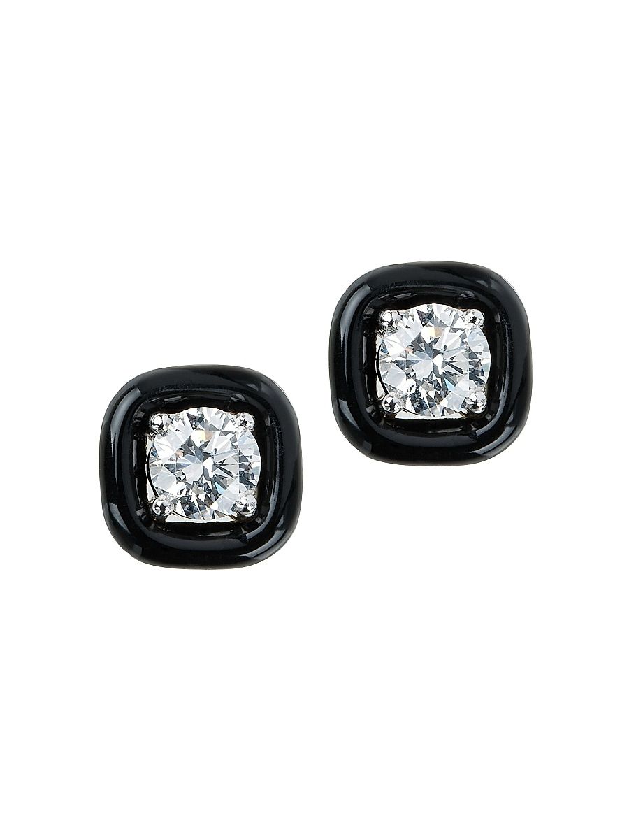 Women's Oui Diamond & Enamel Stud Earrings - Black