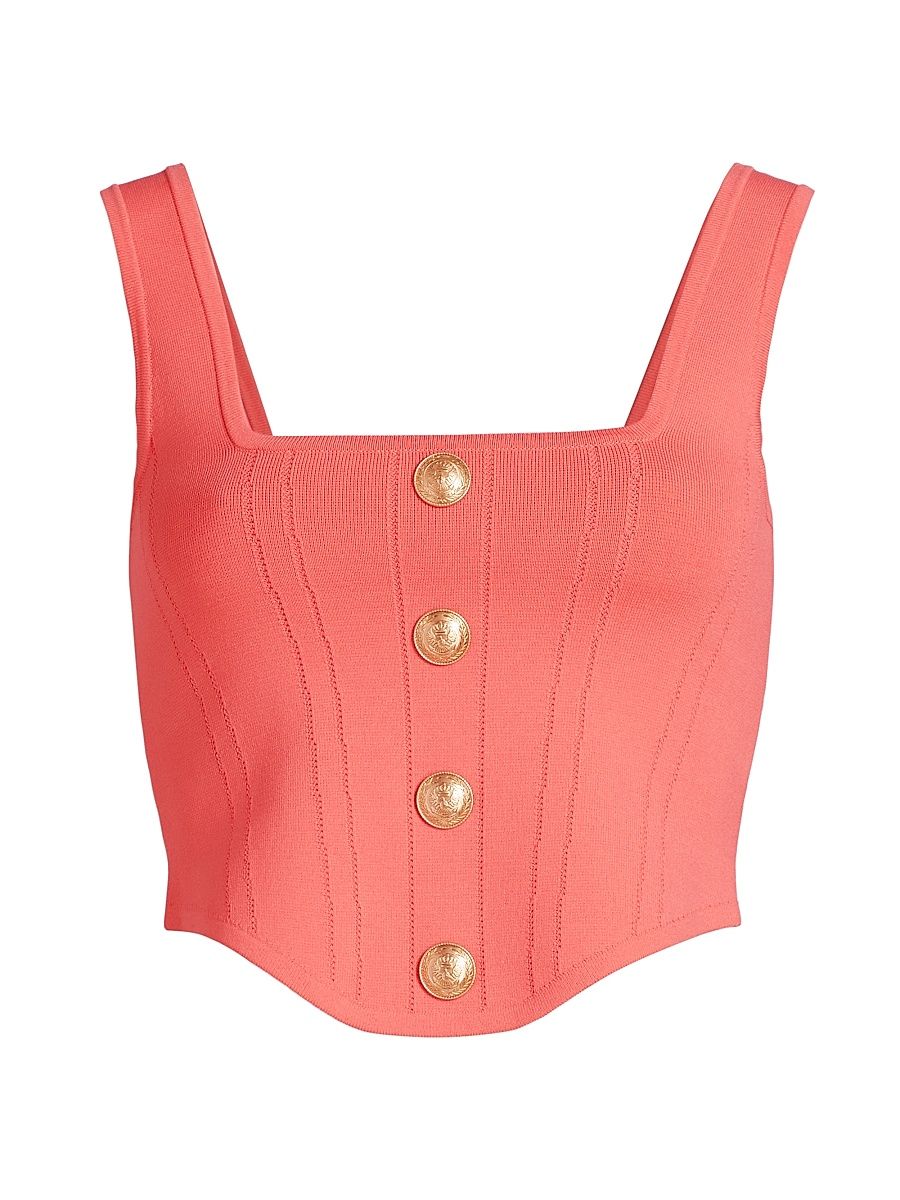 Women's Saga Knit Corset Button-Front Top - Coral Rose Gold - Size XS